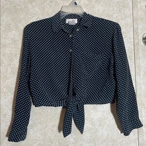 Jones New York Navy Polka Dot Silk Blouse Size 14